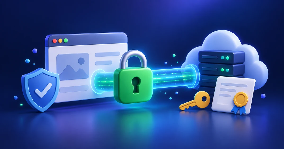 تصویر مفهومی گواهی SSL و ارتباط امن میان مرورگر و سرور